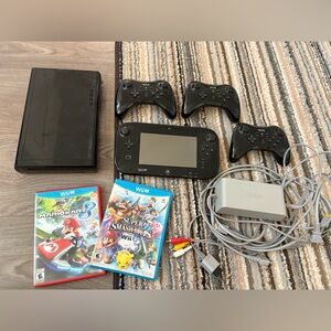 Nintendo Wii U Black Console with Controllers and Games